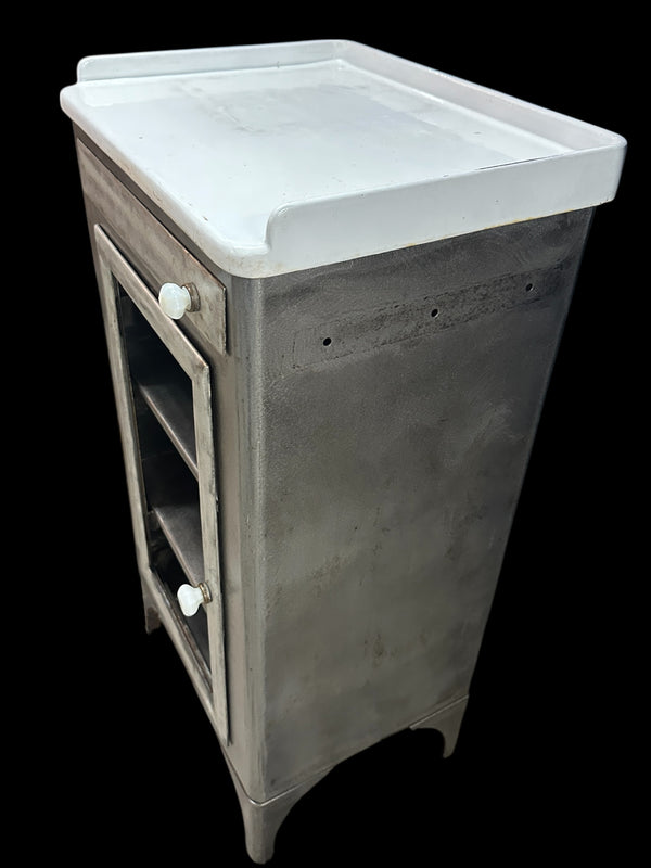 Antique Steel Medical Cabinet w/ White Ultralight Glass Top GA20377