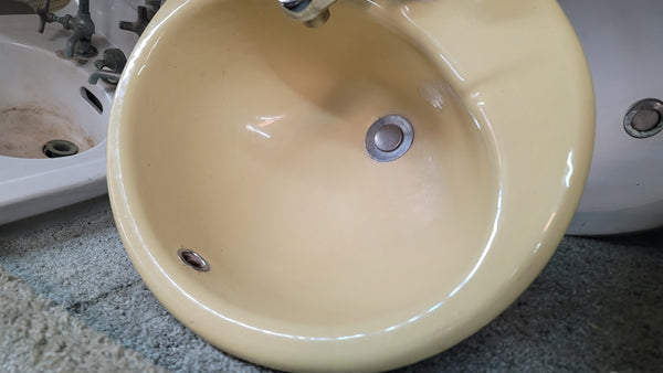 Vintage Harvest Gold Oval Cast Iron Sink 19 1/2" W x 15 3/4" D GS00602