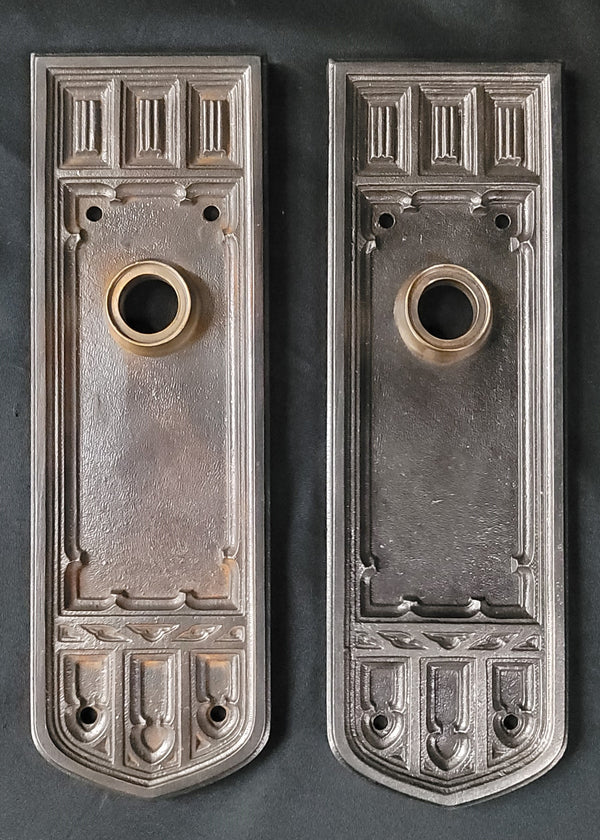 Pair of Restored Cast Iron Art Deco Backplates 8 1/2" x 2 3/4" GS00877
