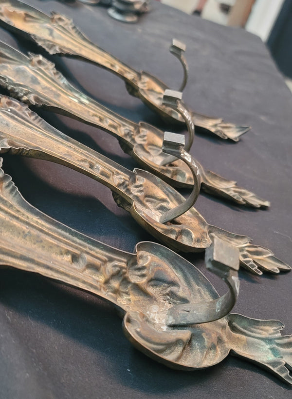 4 Tall Brass Art Nouveau Curtain Drapery Tie Backs 10 1/2" x 3 1/2" GS00644