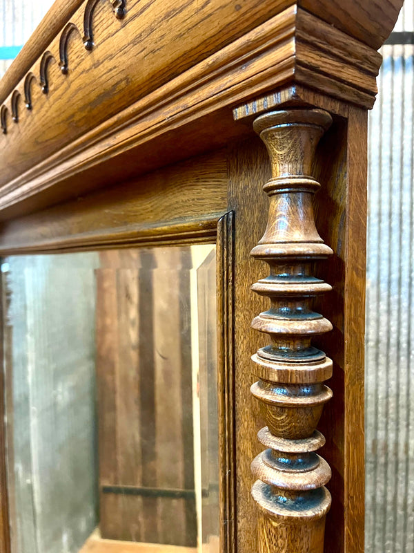 Walnut Victorian/Eastlake Beveled Glass Mirror w/ Carved Wood Columns GA10144