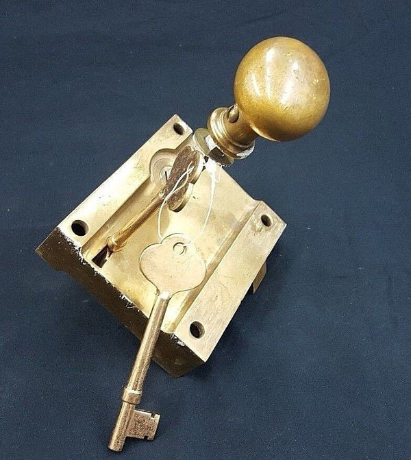 Brass Ship Rim Lock with Oval Knob and Keys