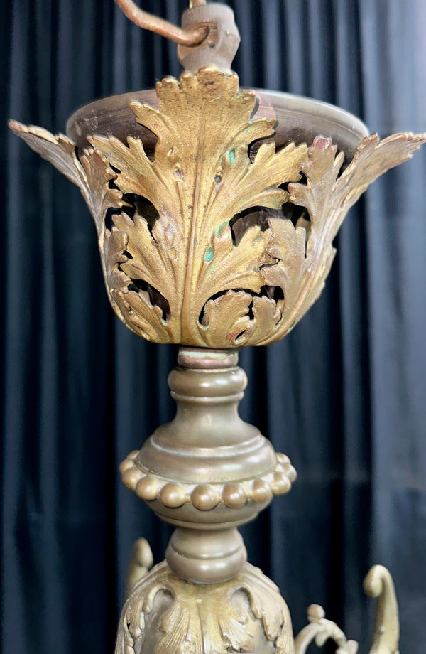 Antique Art Nouveau Brass 6-Light Chandelier - 23" T x 21" W - GA21032