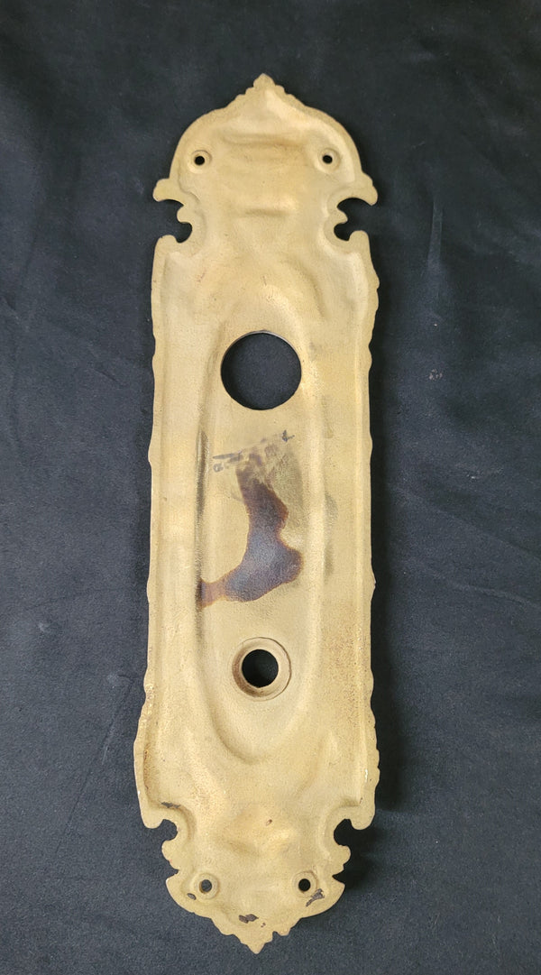 Art Nouveau Brass Door Backplate w/ Deadbolt Hole 13" T x 3 1/2" W GS00873