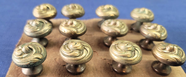 Set of 12 Solid Brass Art Nouveau Furniture/Cabinet Knobs w/ Screws GS00667