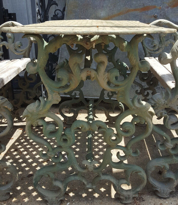 Rare 1800's Ornate Victorian Cast Iron Exterior Table w/ Benches GS00705