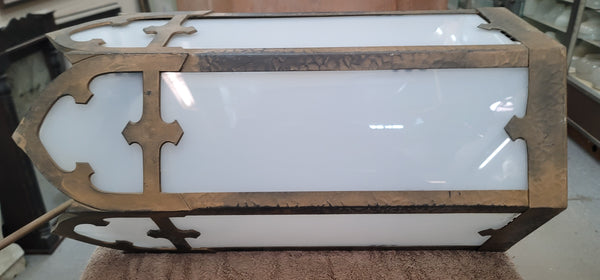 Gothic Brass Pendant Light w/ White Opaque Glass Panels 34" x 12" GS00953