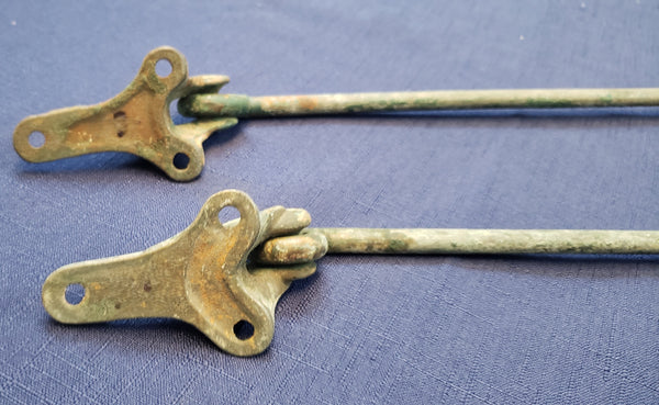 Pair of Vintage Iron Shutter Dogs w/ Keepers 15" Long GS00627 - 6 Pairs Avail