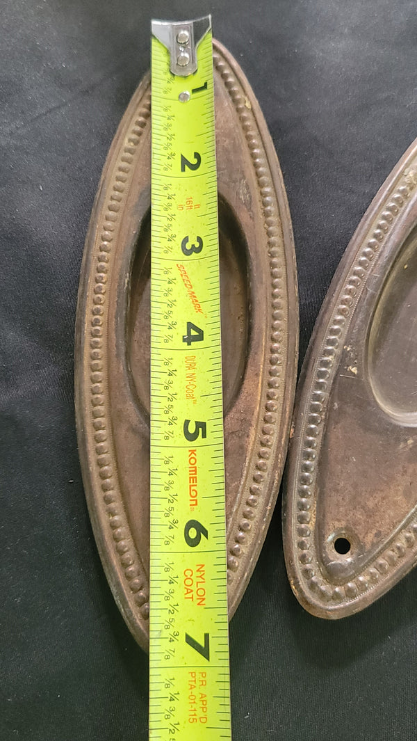 Pair of Oval Pocket Door Escutcheon Plates w/ Beaded Trim 7" x 2 3/8" GS00880