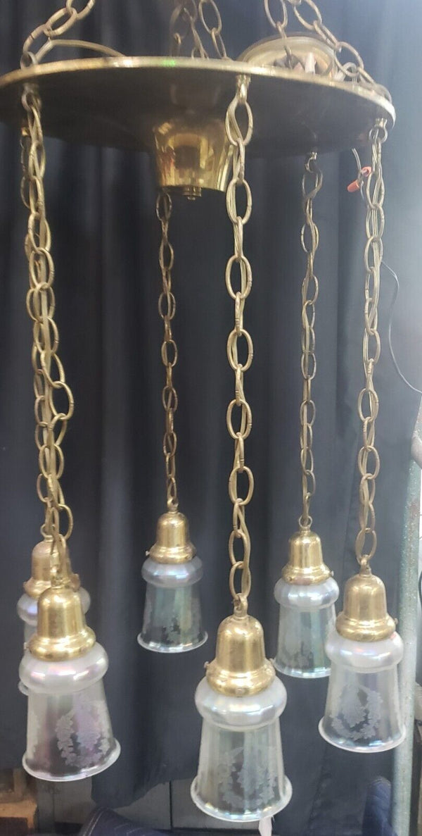 Six Light Round Brass Chandelier #GA2029