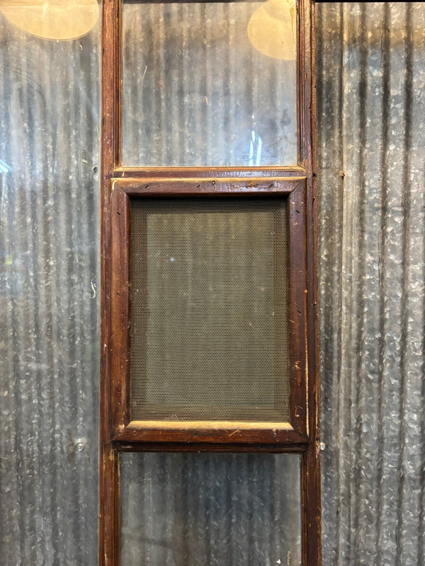 Wooden Storm Door with Glass Panels and Screen Speakeasy Window GA21526