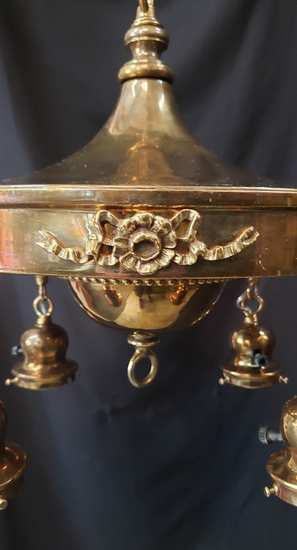 Restored Ornate Victorian 4 Light Brass Pan Chandelier GS01081