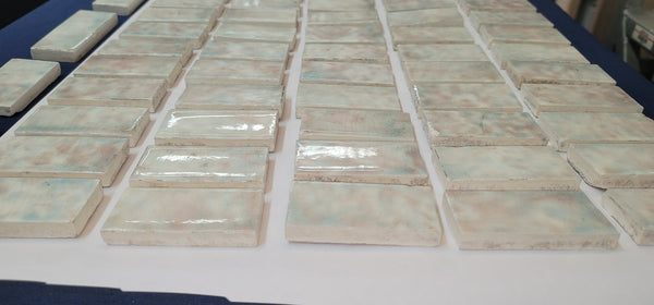 Antique Lot of 81 Mottled Trent Ceramic Fireplace Tiles 3" x 1 1/2" GS00680