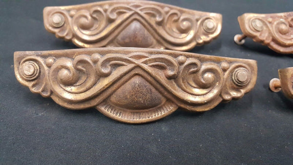 Architectural Salvage Art Nouveau Scroll Drawer Handle Pulls Set of 4