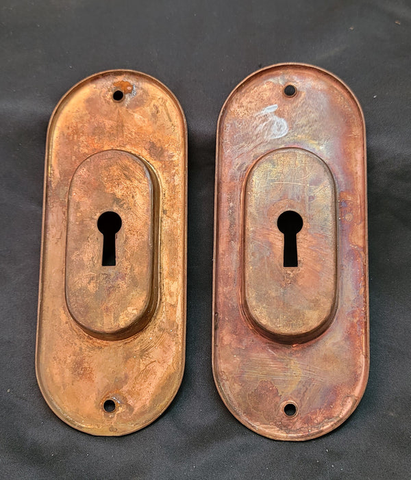 Pair of Oval Brass Pocket Door Keyhole Escutcheon Plates 6" x 2 3/8" GS00855