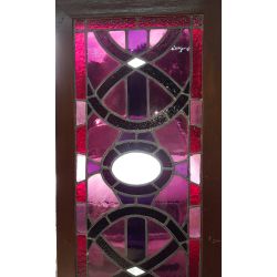 Pair of Framed Red & Purple Stained Glass Windows GA21075