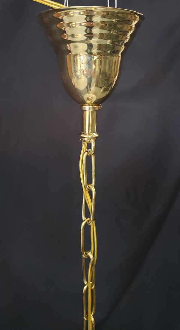 Pair of Restored Brass Pendant Lights w/ White Shades GS01080