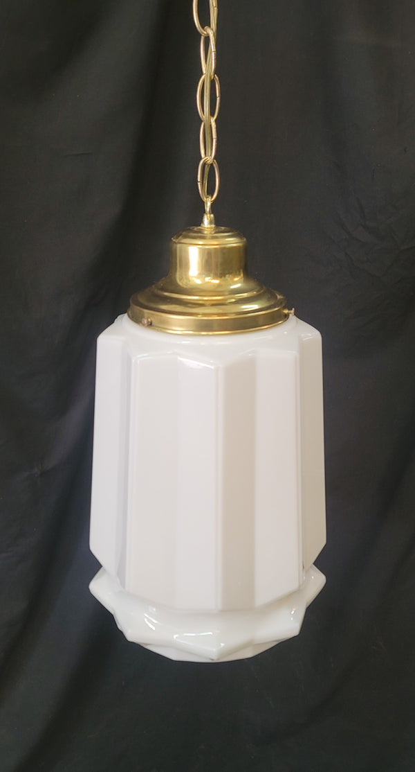 Restored Art Deco White Geometric Pendant Light Fixture GS01020