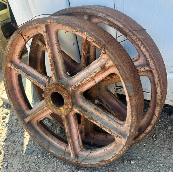 Pair of Industrial Cast Iron Cart Wheels GA20922