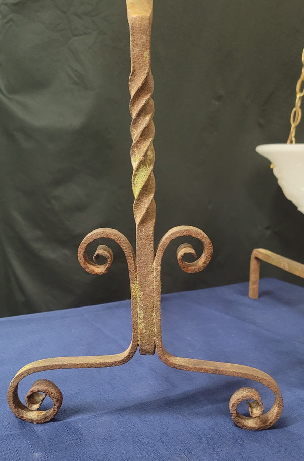 Vintage Pair of Art Deco Wrought Iron Andirons 20" T x 10" W GS00842