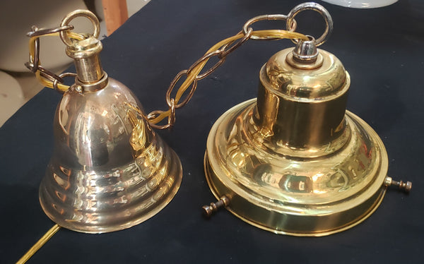 Restored Brass Pendant Light w/ Round White Shade GS01025
