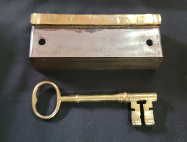 Restored Right Side Rim Lock Set w/ Keeper & Key 7 1/8" wide x 4 3/8" GS00989