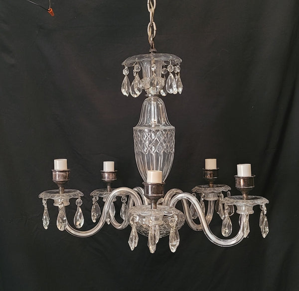 5 Light Crystal Chandelier w/ Diamond Pattern Glass & Canopy 20" x 23" GS00593