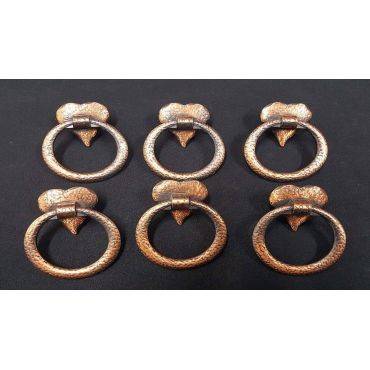 Set of 6 Brass Round Drawer Pulls w/ Heart Shaped Back Plates GA23