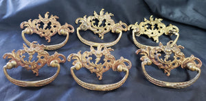 6 Solid Brass Ornate Victorian Filigree Drawer Pulls 4 3/8