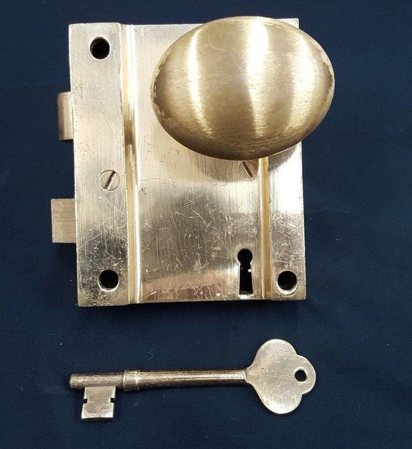 Brass Ship Rim Lock with Oval Knob with Key