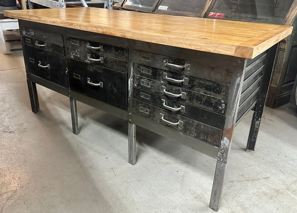 Industrial Salvaged Butcher Block & Steel Work Table GA20813