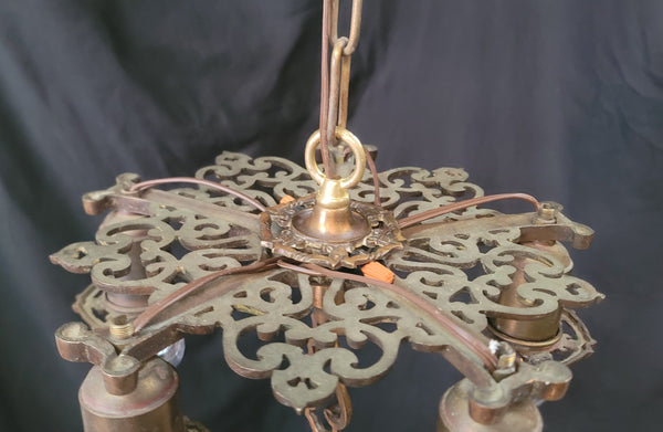 Restored Ornate Art Nouveau Solid Brass 5 Light Chandelier 13"x 30" GS00985