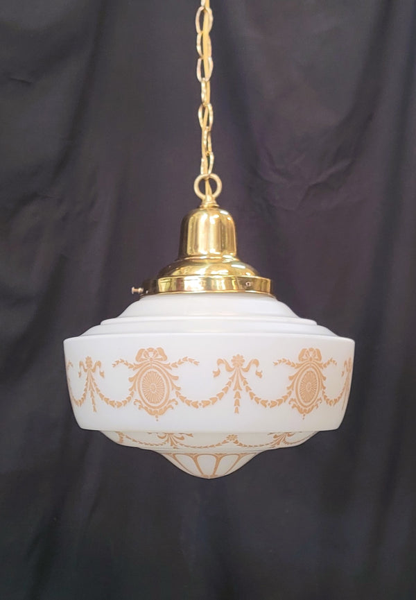 Restored Victorian Brass Pendant Light w/ Ornate Shade GS01029