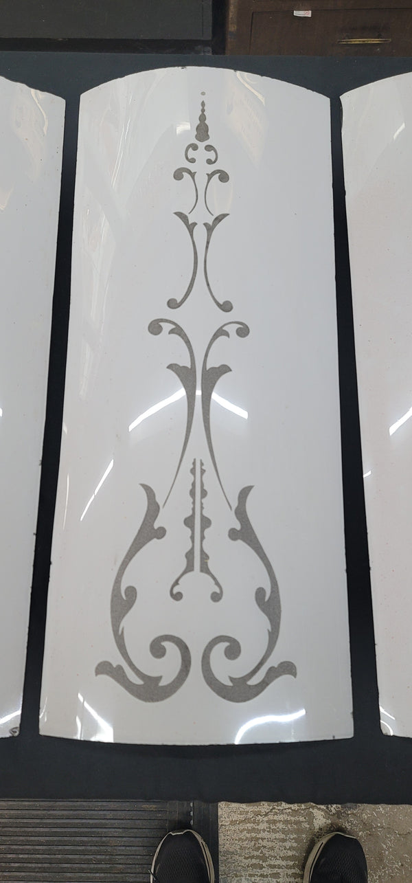 Rare White Cased Etched Curved Glass Panels 24" x 10" - 7 Available! GS00759
