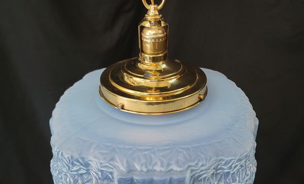 Restored Art Deco Pendant Light w/ Textured Tiered Opalescent Shade GS01023