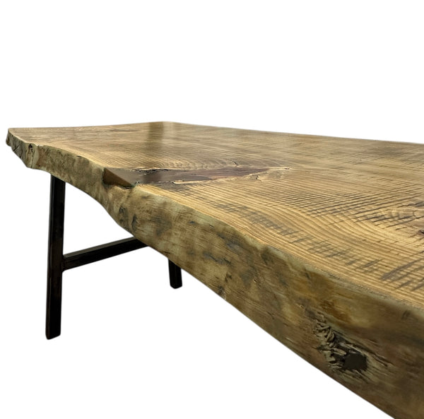 Custom Built Dining Table w/ Live Edge Pine Table Top & Iron Legs GA20605