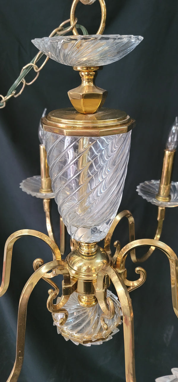 6 Light Brass Chandelier w/ Swirl Glass 21" T x 26" W GS00968