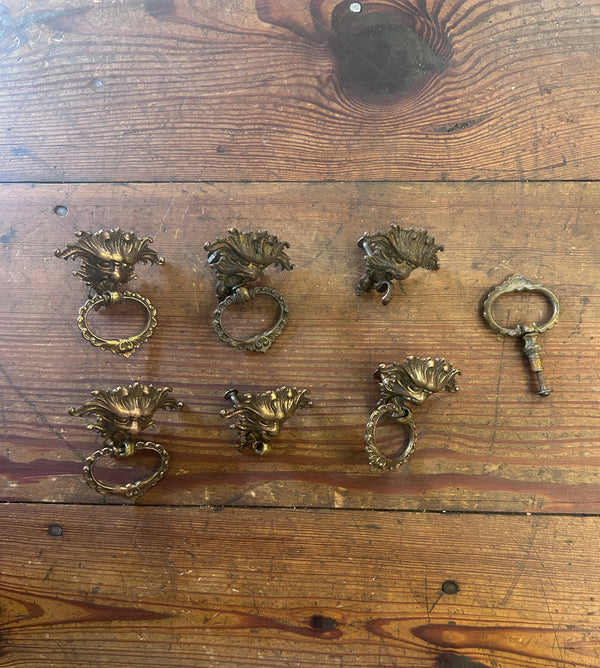 7 Antique Brass Green Man Drawer Pull GS010968
