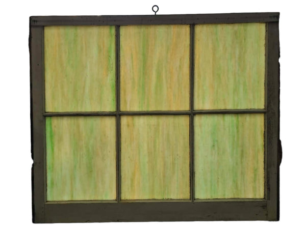 6-Pane Green Slag Glass Wood-Framed Window GAM0472