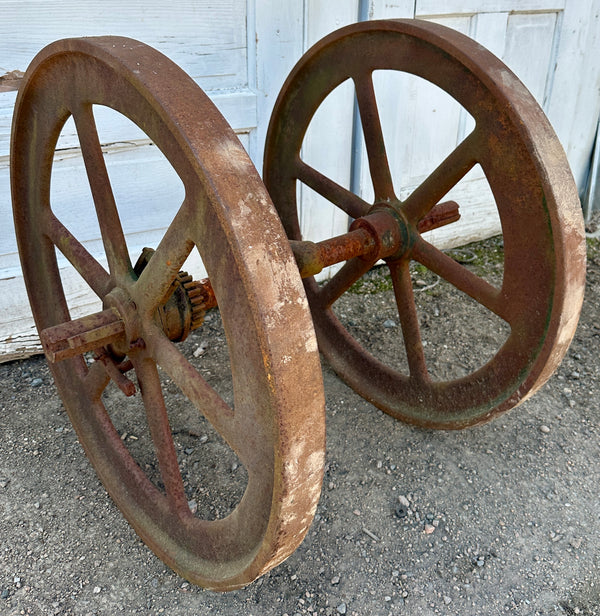Pair of Industrial Salvage Hit & Miss Machine Wheels GA20917