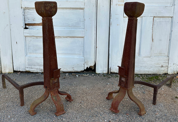 Large Antique Cast Iron Fireplace Andiron Pair GA20527