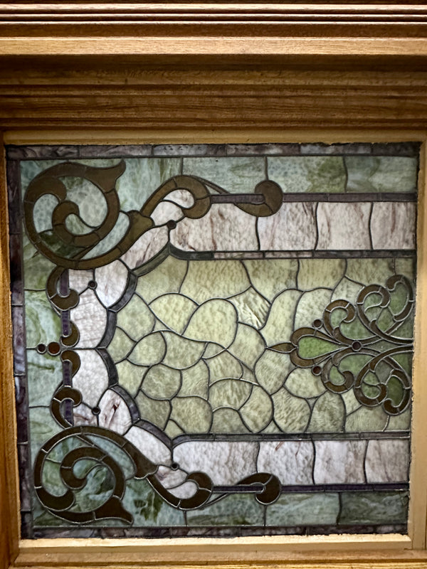 Antique Oak Framed 7+ Ft Long Stained Glass Window GA20812