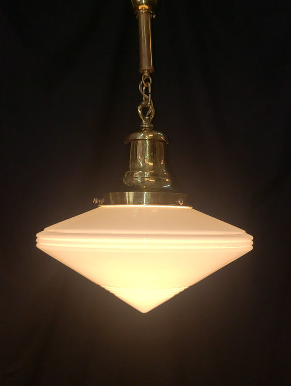 Restored Art Deco Flush Mount Pendant Light w/ Bullseye Point Shade GS01024
