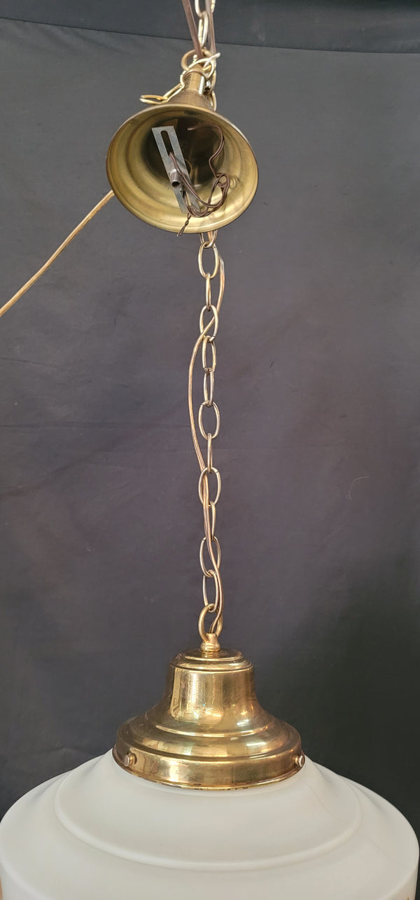 Vintage White Schoolhouse Pendant Light w/Brass Bell Shaped Fitter GS00645
