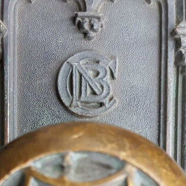 Early 1900s Ornate Bronze CNB Charlotte NC Bank Door Knob & Backplate GS00813