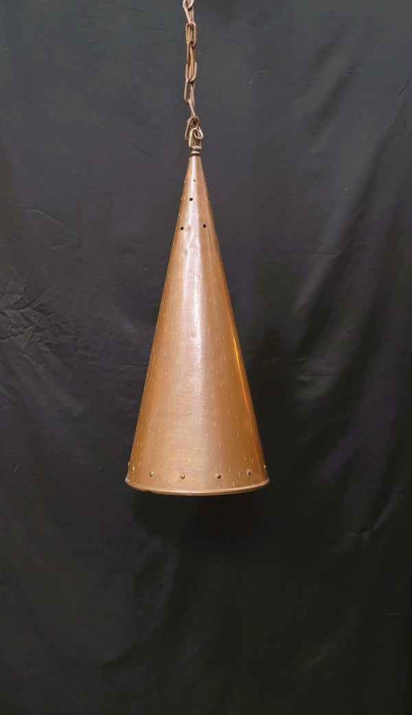 Vintage Copper Cone Shaped Pendant Light w/ Matching Cap & Chain GS00843