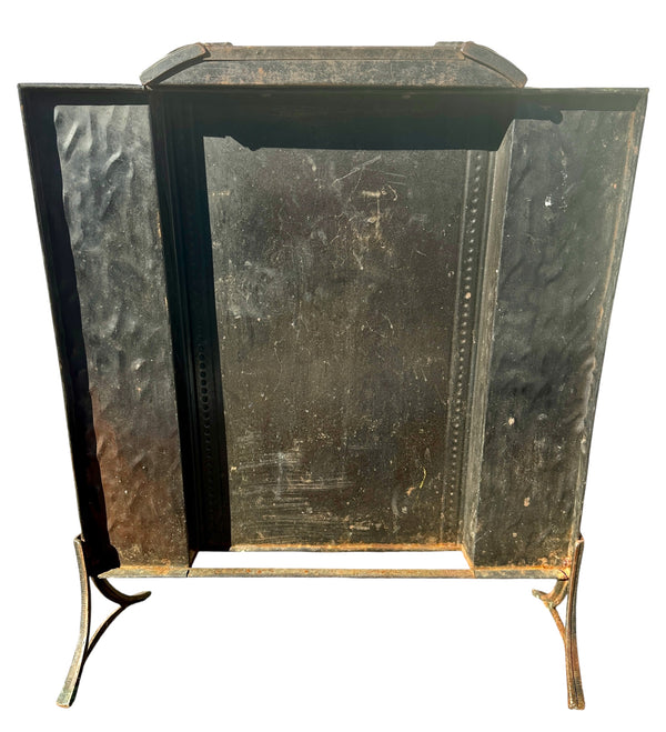 Antique Art Deco 3-Panel Steel Fireplace Screen w/ Lacquered Finish GA20682