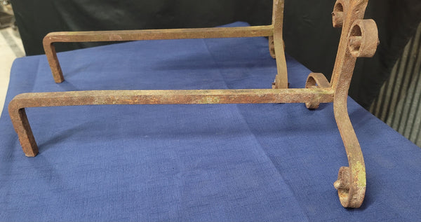 Vintage Pair of Art Deco Wrought Iron Andirons 20" T x 10" W GS00842