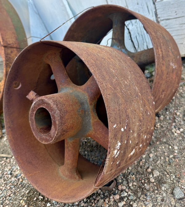 Pair of Industrial Cast Iron Spoked Cart Wheels GA20926