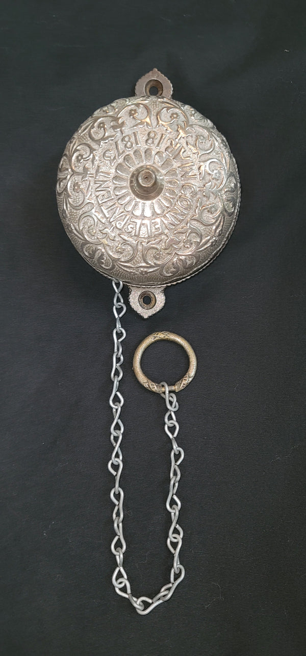 1873 Ornate Embossed Chrome Plated Brass Door Bell With Pull Chain GS00733